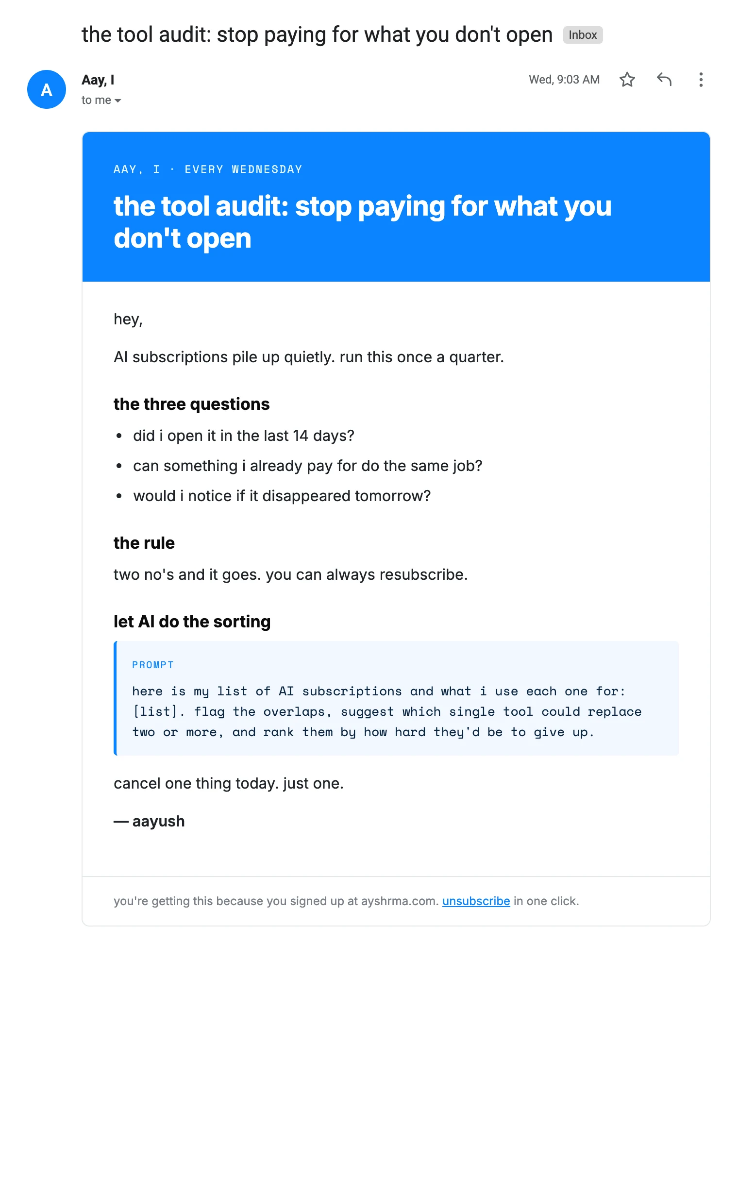 Newsletter issue: the tool audit: stop paying for what you don't open